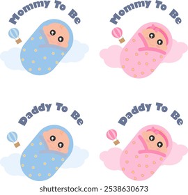 Mom and Dad To Be Vector Illustration. For Baby Shower, Gender Reveal. T-shirt Illustration and other purpose