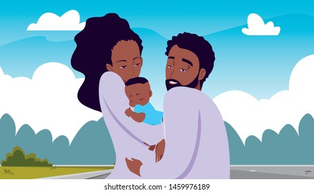 mom and dad carrying  newborn