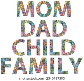 MOM DAD CHILD FAMILY hand drawn modern design vector illustration.