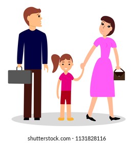 Mom and dad with the child. Vector illustration isolated on white background happy family.
