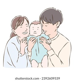 mom and dad with cute baby , vector illustration, vector illustration