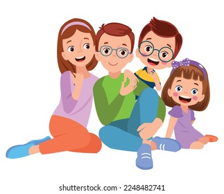 mom dad and cute kids happy family