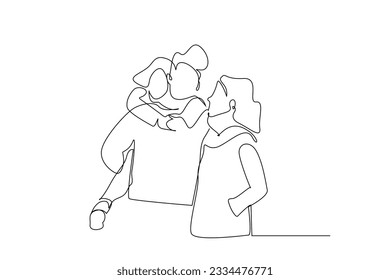 mom dad family child daughter son park outside fun happy moments line art