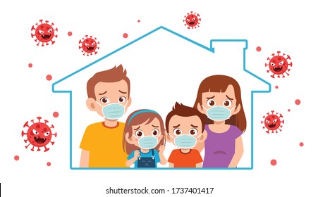 Mom Dad And Kid Stay At Home During Pandemic