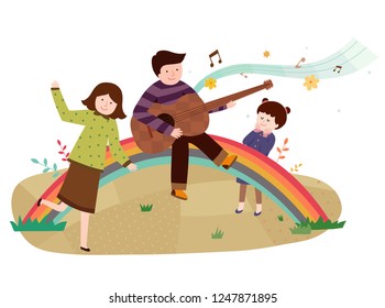Mom and Dad playing guitar to their daughter