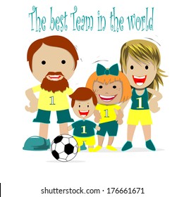Mom and dad with their children in sports uniform, smiling arranged a game of football
