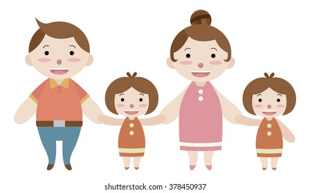 Mom Dad Tripple Daughters Cartoon Vector Stock Vector (Royalty Free ...