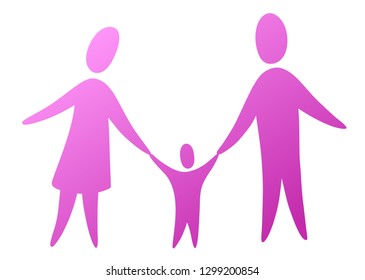 Mom and dad walk with baby icon. Mother and father holds hold the child's hand. Relationship of parents and children vector silhouette illustration. The simple concept of love, care and support