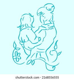 Mom and daughter art vector for illustration, card, decoration