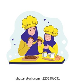 mom and daughter baking cookies in the kitchen
