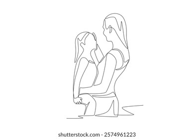 Mom and daughter concept one-line drawing