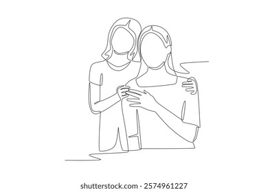 Mom and daughter concept one-line drawing