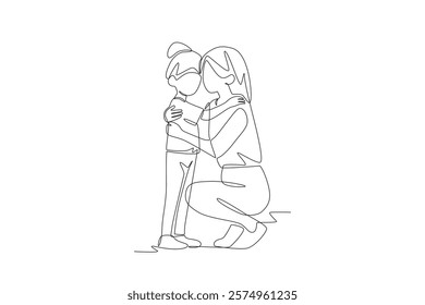 Mom and daughter concept one-line drawing