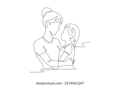 Mom and daughter concept one-line drawing