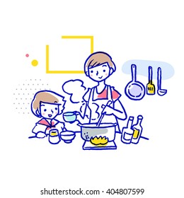 Mom and daughter cooking together