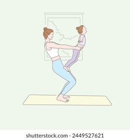 Mom and daughter couple yoga, couple stretching