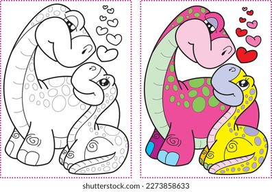 Mom and daughter Dinosaurs coloring book