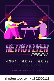 Mom and daughter drinking tea together. Play, game, sweets, tea break. Flat vector illustration. Family, leisure time at home concept for banner, website design or landing web page
