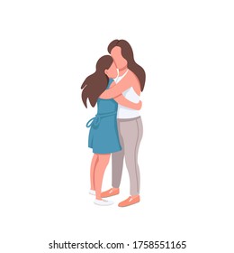 Mom and daughter flat color vector faceless characters. Mother show affection to teenage kid. Family relationship isolated cartoon illustration for web graphic design and animation