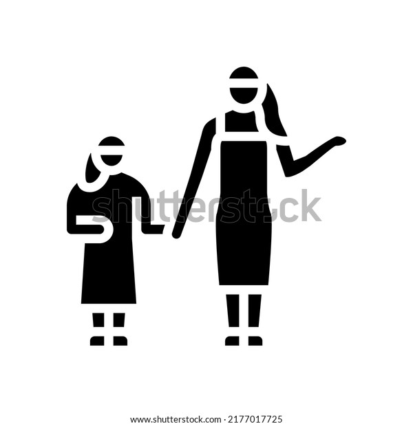 mom and\
daughter hairstyle glyph icon vector. mom and daughter hairstyle\
sign. isolated symbol\
illustration