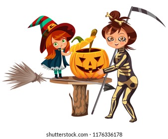 Mom and daughter in Halloween costumes poster