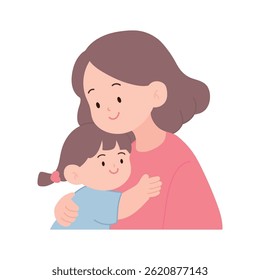 Mom and daughter hug. Happy mom and girl child embracing. Mother day coloring page for kids activity. Fun mothers day activity worksheet for kids. Mother's Day card. 