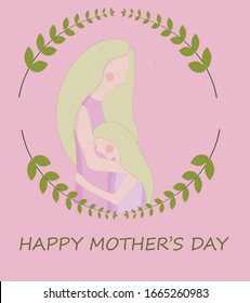 mom and daughter hug happy mother's day on mother's day in vector postcard