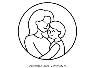 "Mom and Daughter Hug Vector Illustration in Circle"