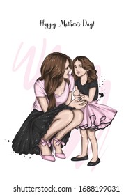 Mom and daughter in identical dresses. Family look. Fashion and style, clothes and accessories. Girl and woman. Mothers Day.