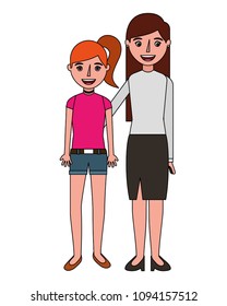 mom and daughter isolated icon