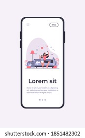 Mom and daughter leisure concept. Teen girl and her mother sitting on couch at home, using smartphone for video call or taking selfie. Can be used for family, mobile technology topics