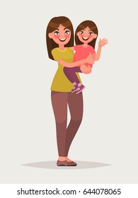 Mom and daughter on isolated background. Vector illustration in cartoon style