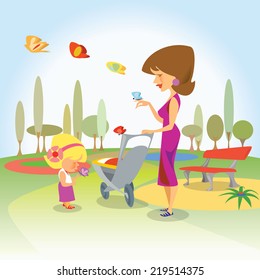 Mom with daughter in the park