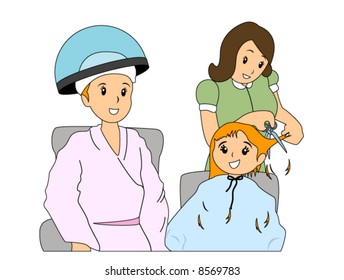 Mamá y hija en el salón - Vector