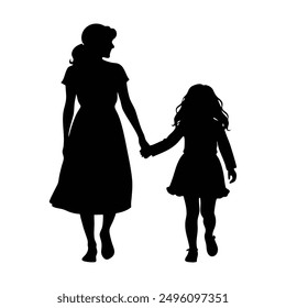 Mom and daughter silhouette isolated on white background. Daughter mom sign vector illustration design