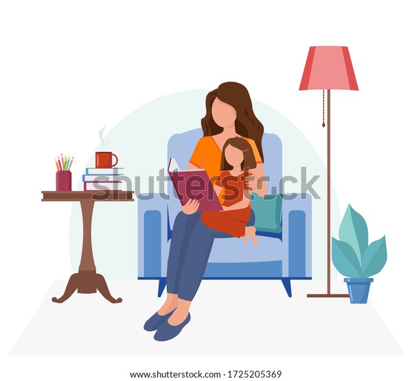 Mom Daughter Sitting On Armchair Mom Stock Vector Royalty Free 1725205369 Shutterstock 
