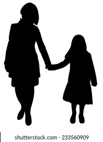 mom and daughter together, happy family silhouette vector