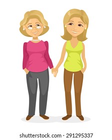 Mom and daughter. Vector flat illustration