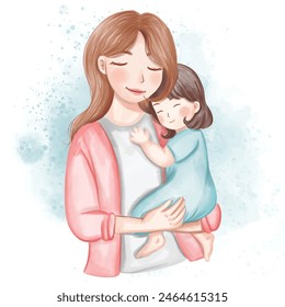 mom and daughter watercolor illustration for mother's day