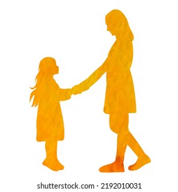 mom and daughter watercolor silhouette on white background isolated, vector