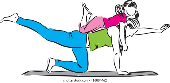 mom and daughter yoga illustration