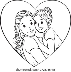 Mom and Daugther line vector illustration, mother day's love