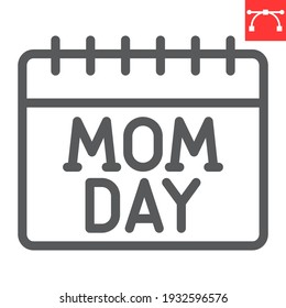 Mom day calendar line icon, date and holiday, mothers day calendar vector icon, vector graphics, editable stroke outline sign, eps 10