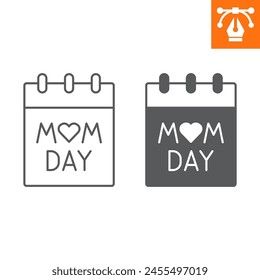 Mom day calendar line and solid icon, outline style icon for web site or mobile app, mom's day and holiday, mothers day vector icon, simple vector illustration, vector graphics with editable strokes.