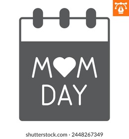 Mom day calendar solid icon, glyph style icon for web site or mobile app, mom's day and holiday, mothers day vector icon, simple vector illustration, vector graphics with editable strokes.