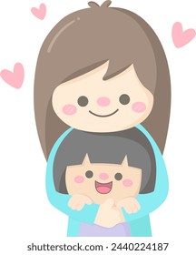 mom day cartoon mother hugging her daughter vector illustration