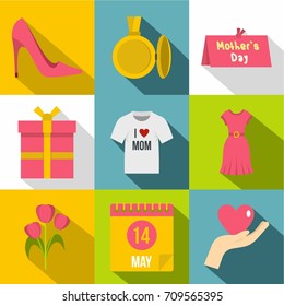 Mom day icon set. Flat style set of 9 mom day vector icons for web design