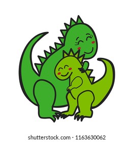 Mom Dinosaur hugging Baby Dino, T-Rex, tyrannosaurus, dinosaur, 