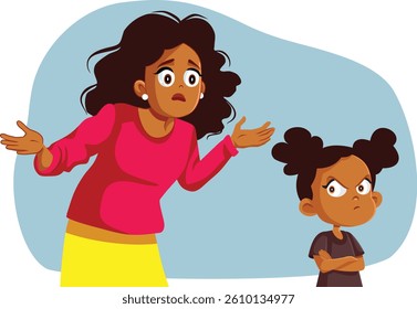 
Mom Does Not Understand Her Kid Being Upset Vector Illustration. Mother and daughter having a conflict not understanding each other 