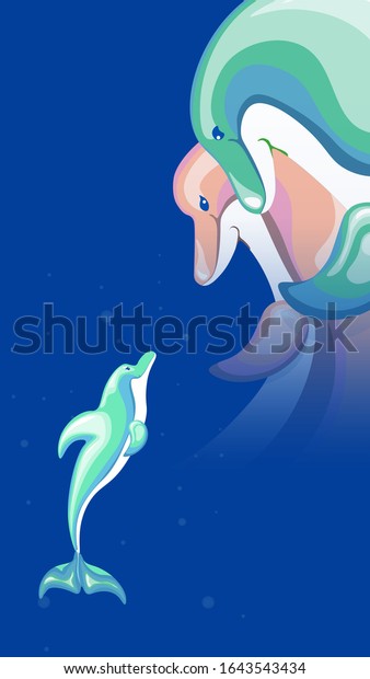 Vector De Stock Libre De Regalias Sobre Mama Delfin Y Papa Delfines Estan